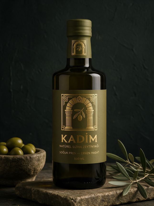 KADİM zeytinyağı şişesi, altın etiket