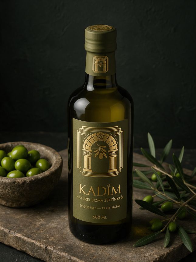 KADİM zeytinyağı şişesi, art-deco çerçeve